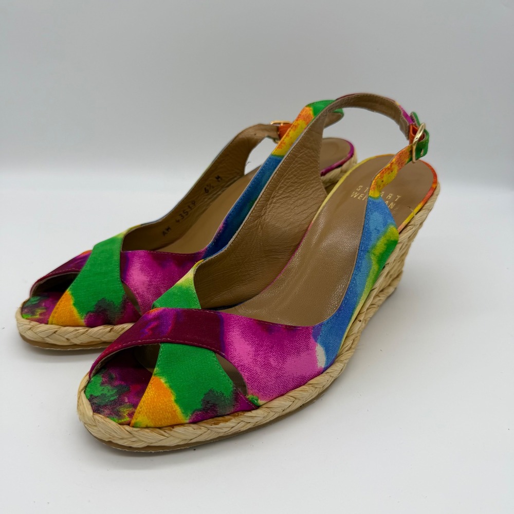 Stuart Weitzman Womens Alex Espadrille Wedge Sandals Multi Tie Dye 6.5 M